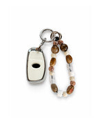 White Hyundai car key fob cover case with Bohemian and minimalism style agate color beaded wrist strap key chain, displayed on a white background.
