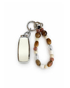 White Mercedes Benz car key fob cover case with Bohemian and minimalism style agate color beaded wrist strap key chain, displayed on a white background.