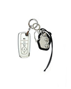 White Ford key fob case with black mirror and silver bow keychain