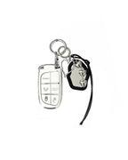 White Jeep key fob case with black mirror and silver bow keychain